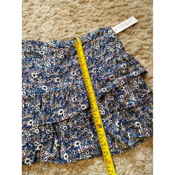 Kirious Los Angeles Floral Mini Skirt Ruffle Tiered Elastic‎ Waist Blue Size S - Picture 9 of 9